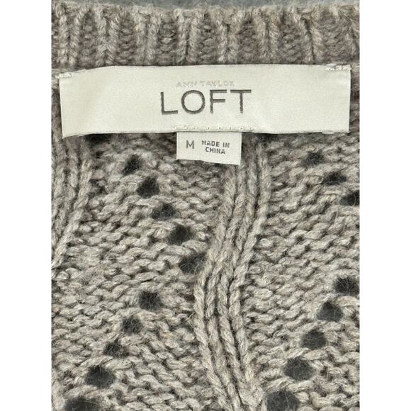 Ann Taylor Loft Angora Blend Wool Cotton Open Knit Pointelle Sweater Women’s Med - Picture 2 of 9